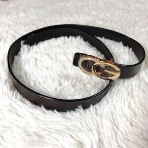 Rhinestone CG Genuine Leather Dark Brown Black Burnished Edge Belt